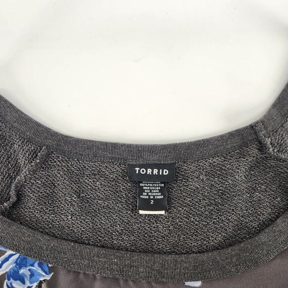Torrid Raglan Sweatshirt Chiffon Front Size 2X Gray Blue Floral Cozy Luxe - Picture 5 of 9